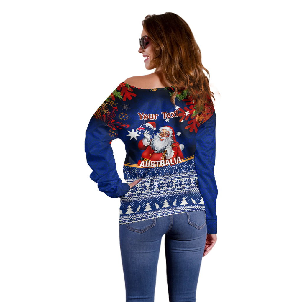 personalised-christmas-in-july-off-shoulder-sweater-happy-santa-claus-with-australia-map-blue-style