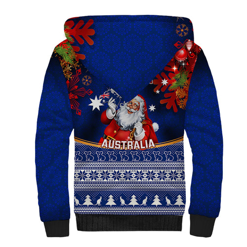 personalised-christmas-in-july-sherpa-hoodie-happy-santa-claus-with-australia-map-blue-style