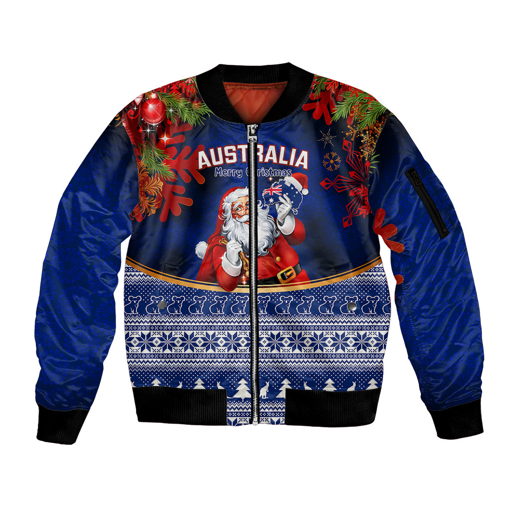 personalised-christmas-in-july-sleeve-zip-bomber-jacket-happy-santa-claus-with-australia-map-blue-style