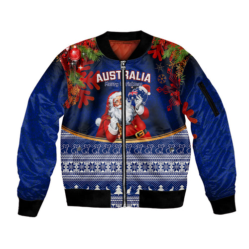 personalised-christmas-in-july-sleeve-zip-bomber-jacket-happy-santa-claus-with-australia-map-blue-style