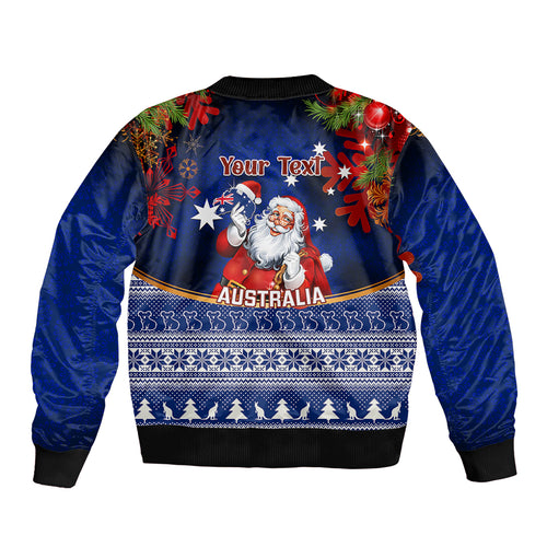 personalised-christmas-in-july-sleeve-zip-bomber-jacket-happy-santa-claus-with-australia-map-blue-style