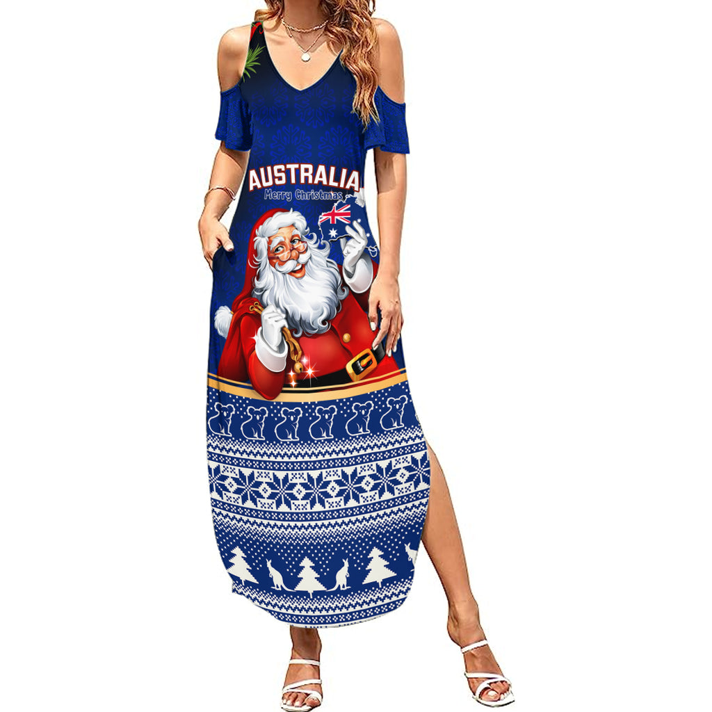 personalised-christmas-in-july-summer-maxi-dress-happy-santa-claus-with-australia-map-blue-style