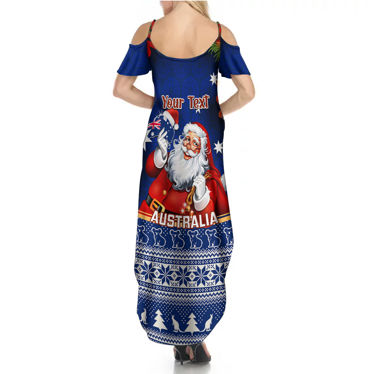 personalised-christmas-in-july-summer-maxi-dress-happy-santa-claus-with-australia-map-blue-style