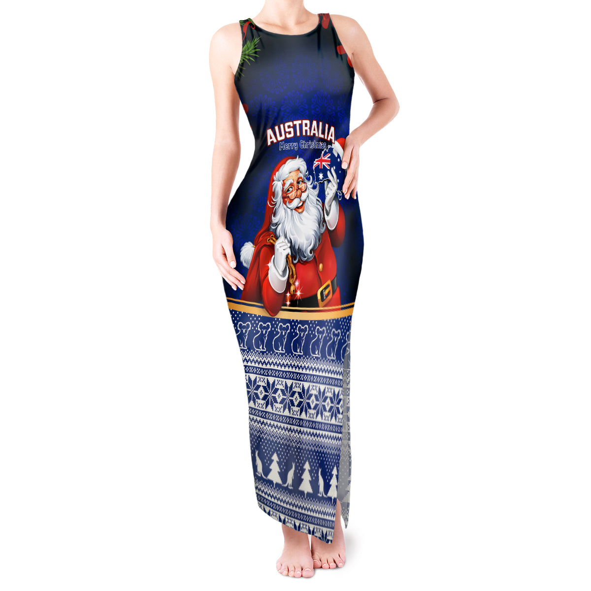 personalised-christmas-in-july-tank-maxi-dress-happy-santa-claus-with-australia-map-blue-style