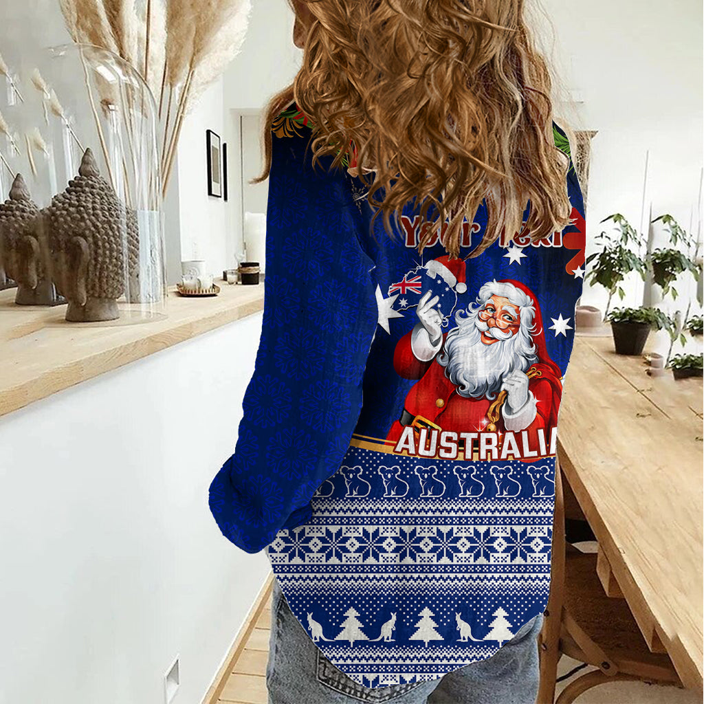 Personalised Christmas In July Women Casual Shirt Happy Santa Claus With Australia Map Blue Style LT14