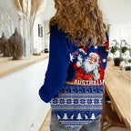 Personalised Christmas In July Women Casual Shirt Happy Santa Claus With Australia Map Blue Style LT14