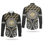 Aotearoa Waikato Tainui Personalised Couples Matching Long Sleeve Bodycon Dress and Long Sleeve Button Shirt Maori Iwi Poutama Puhoro Tattoo