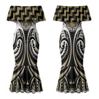 Aotearoa Waikato Tainui Personalised Couples Matching Mermaid Dress and Hawaiian Shirt Maori Iwi Poutama Puhoro Tattoo
