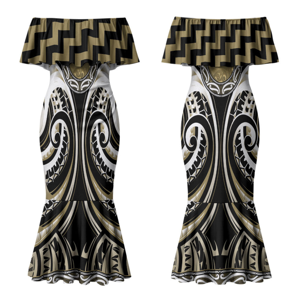 Aotearoa Waikato Tainui Personalised Couples Matching Mermaid Dress and Long Sleeve Button Shirt Maori Iwi Poutama Puhoro Tattoo