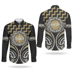 Aotearoa Waikato Tainui Personalised Couples Matching Off Shoulder Maxi Dress and Long Sleeve Button Shirt Maori Iwi Poutama Puhoro Tattoo