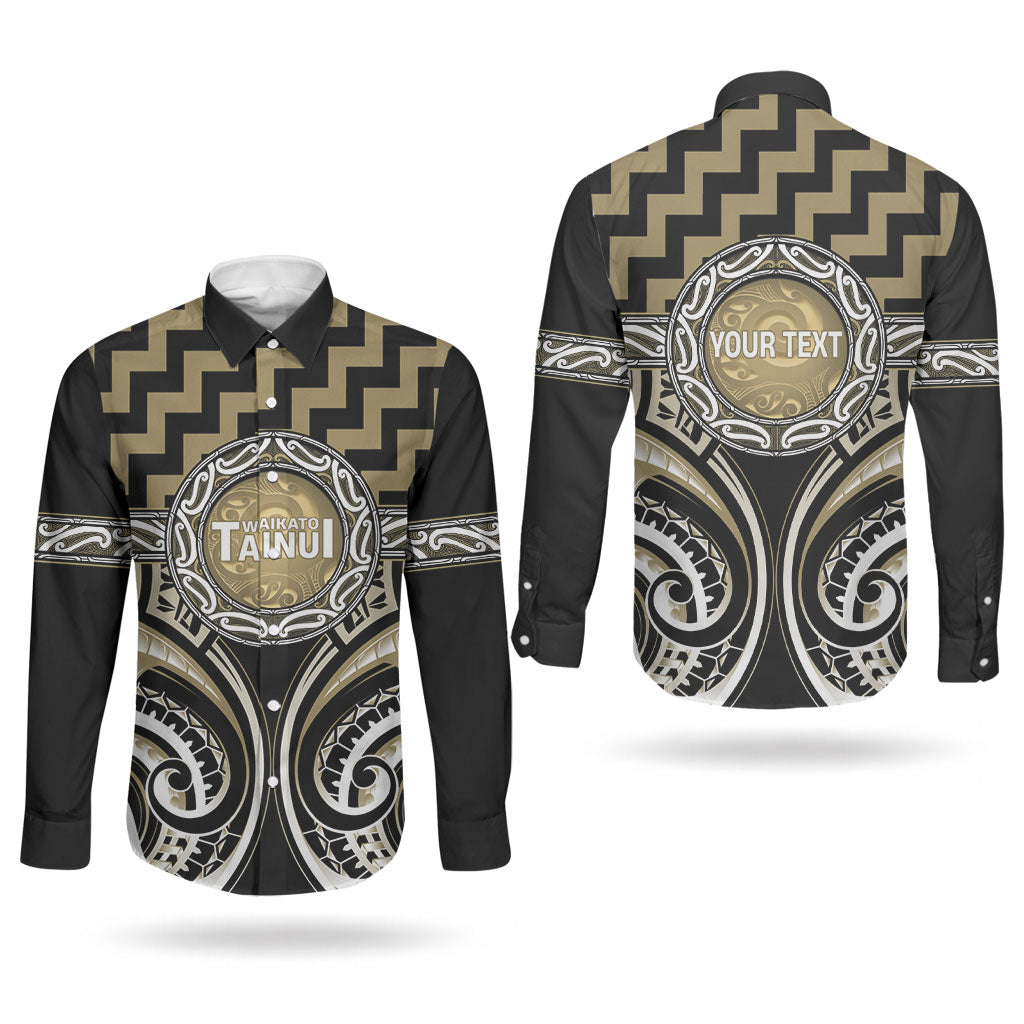 Aotearoa Waikato Tainui Personalised Couples Matching Puletasi and Long Sleeve Button Shirt Maori Iwi Poutama Puhoro Tattoo
