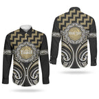 Aotearoa Waikato Tainui Personalised Couples Matching Short Sleeve Bodycon Dress and Long Sleeve Button Shirt Maori Iwi Poutama Puhoro Tattoo