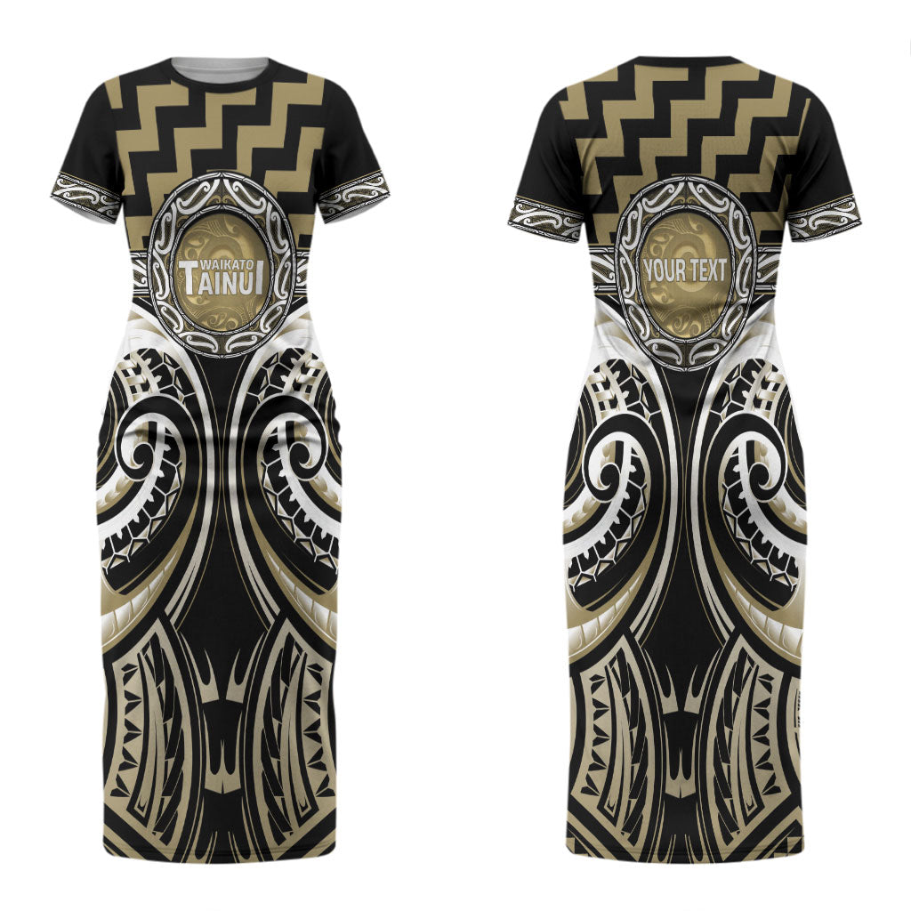 Aotearoa Waikato Tainui Personalised Couples Matching Short Sleeve Bodycon Dress and Long Sleeve Button Shirt Maori Iwi Poutama Puhoro Tattoo