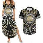 Aotearoa Waikato Tainui Personalised Couples Matching Summer Maxi Dress and Hawaiian Shirt Maori Iwi Poutama Puhoro Tattoo