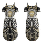 Aotearoa Waikato Tainui Personalised Couples Matching Summer Maxi Dress and Hawaiian Shirt Maori Iwi Poutama Puhoro Tattoo