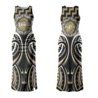 Aotearoa Waikato Tainui Personalised Couples Matching Tank Maxi Dress and Long Sleeve Button Shirt Maori Iwi Poutama Puhoro Tattoo