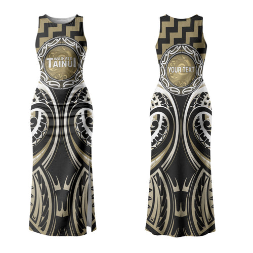 Aotearoa Waikato Tainui Personalised Couples Matching Tank Maxi Dress and Long Sleeve Button Shirt Maori Iwi Poutama Puhoro Tattoo