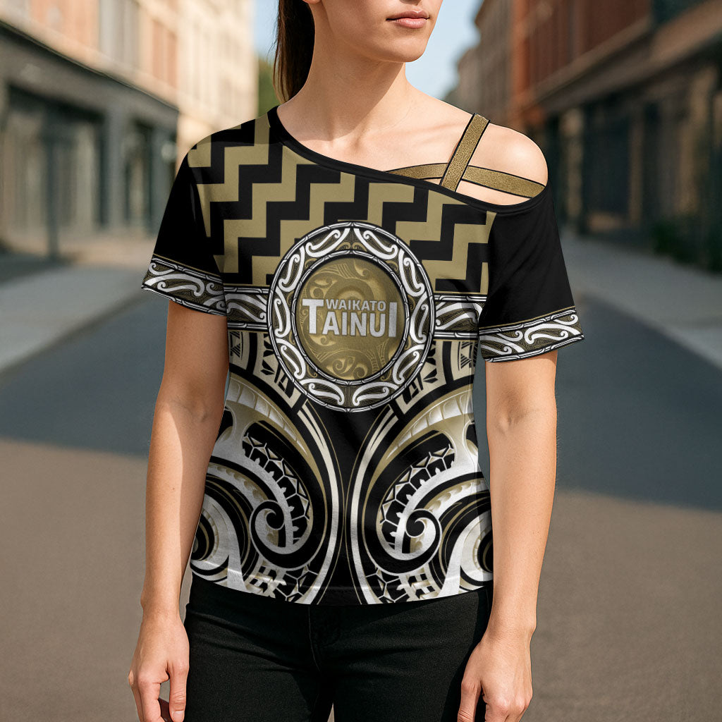 Aotearoa Waikato Tainui Personalised Cross Shoulder Shirt Maori Iwi Poutama Puhoro Tattoo