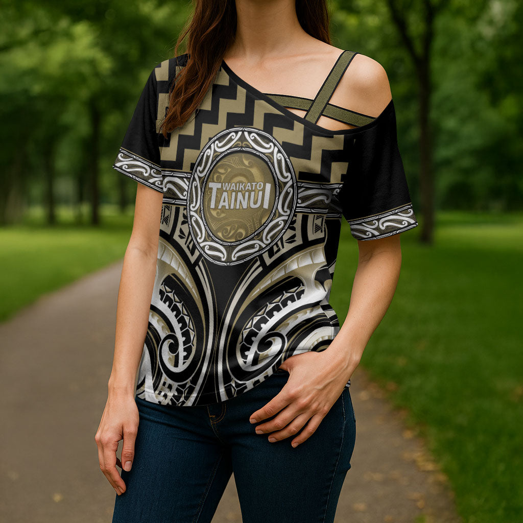 Aotearoa Waikato Tainui Personalised Cross Shoulder Shirt Maori Iwi Poutama Puhoro Tattoo