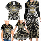 Aotearoa Waikato Tainui Personalised Family Matching Long Sleeve Bodycon Dress and Hawaiian Shirt Maori Iwi Poutama Puhoro Tattoo