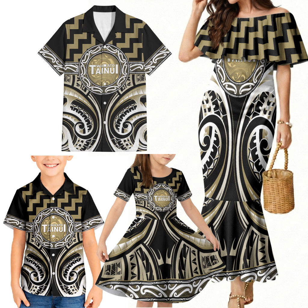 Aotearoa Waikato Tainui Personalised Family Matching Mermaid Dress and Hawaiian Shirt Maori Iwi Poutama Puhoro Tattoo