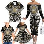 Aotearoa Waikato Tainui Personalised Family Matching Off The Shoulder Long Sleeve Dress and Hawaiian Shirt Maori Iwi Poutama Puhoro Tattoo