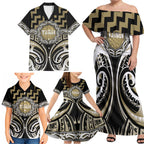 Aotearoa Waikato Tainui Personalised Family Matching Off Shoulder Maxi Dress and Hawaiian Shirt Maori Iwi Poutama Puhoro Tattoo