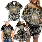 Aotearoa Waikato Tainui Personalised Family Matching Off Shoulder Short Dress and Hawaiian Shirt Maori Iwi Poutama Puhoro Tattoo