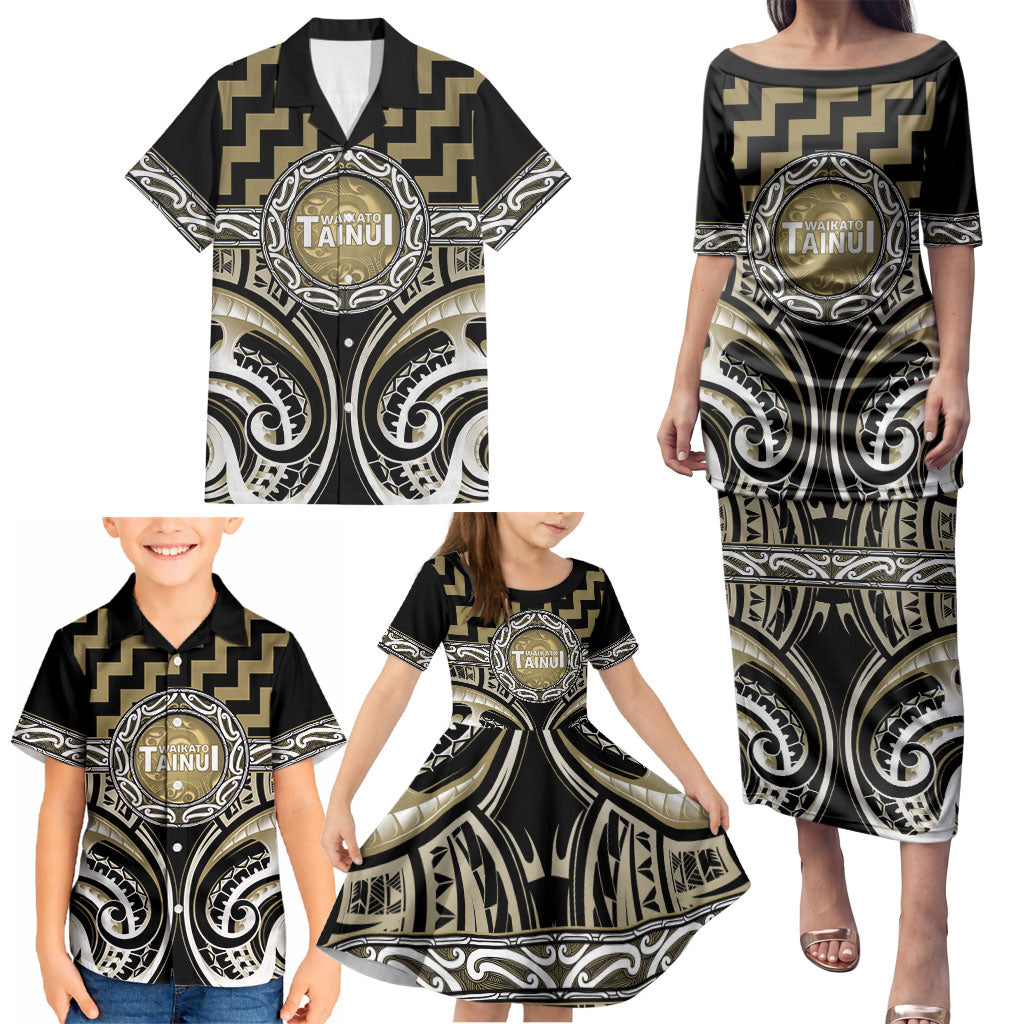 Aotearoa Waikato Tainui Personalised Family Matching Puletasi and Hawaiian Shirt Maori Iwi Poutama Puhoro Tattoo