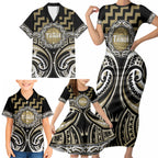 Aotearoa Waikato Tainui Personalised Family Matching Short Sleeve Bodycon Dress and Hawaiian Shirt Maori Iwi Poutama Puhoro Tattoo