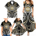 Aotearoa Waikato Tainui Personalised Family Matching Summer Maxi Dress and Hawaiian Shirt Maori Iwi Poutama Puhoro Tattoo