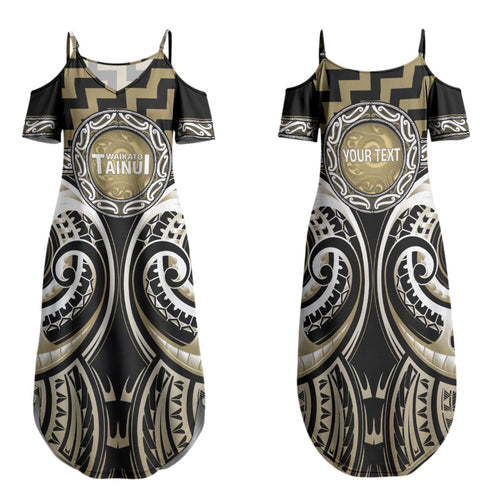 Aotearoa Waikato Tainui Personalised Family Matching Summer Maxi Dress and Hawaiian Shirt Maori Iwi Poutama Puhoro Tattoo