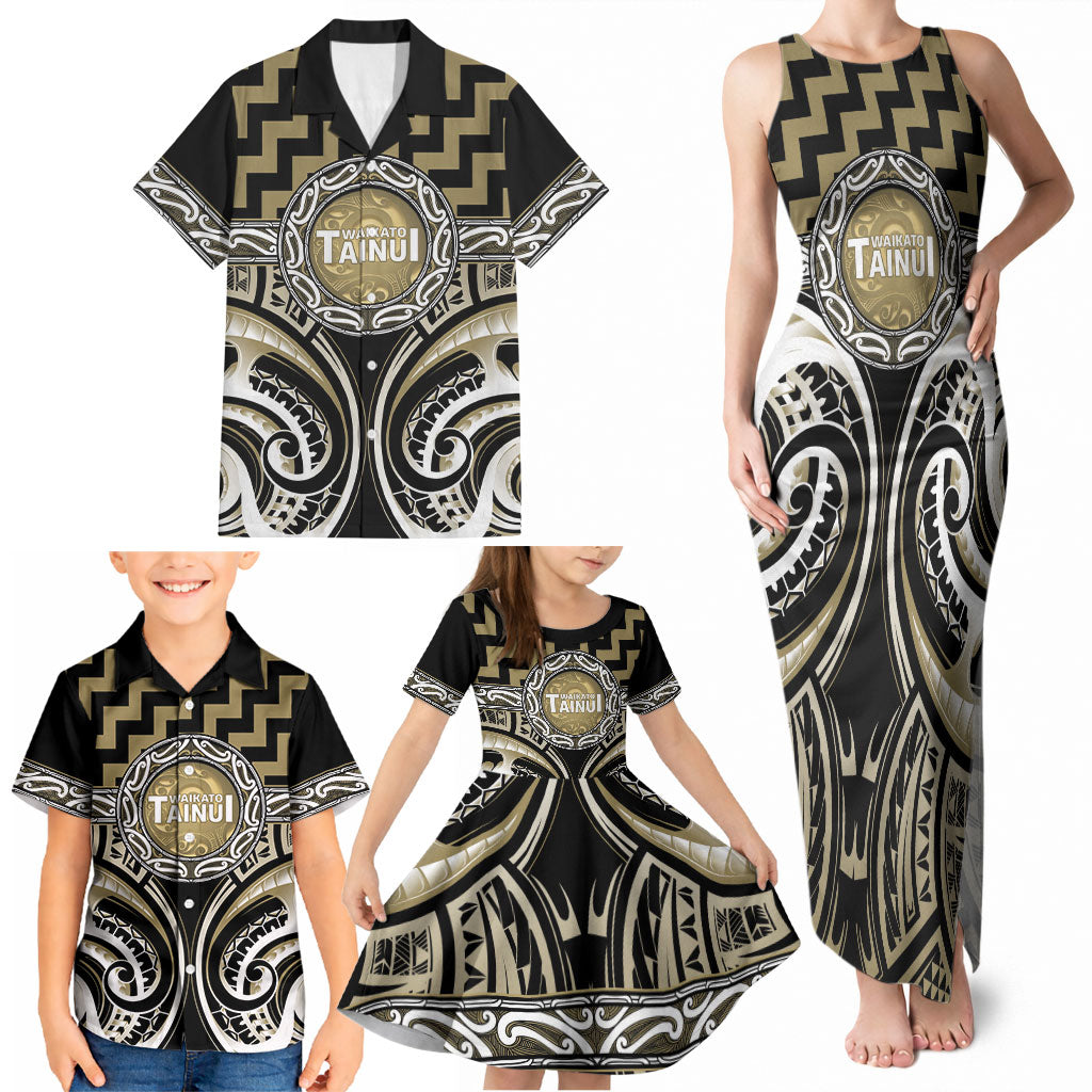 Aotearoa Waikato Tainui Personalised Family Matching Tank Maxi Dress and Hawaiian Shirt Maori Iwi Poutama Puhoro Tattoo