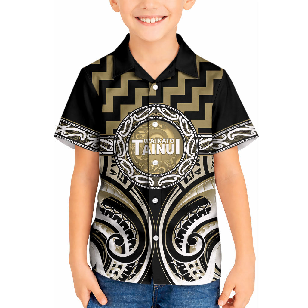 Aotearoa Waikato Tainui Personalised Kid Hawaiian Shirt Maori Iwi Poutama Puhoro Tattoo