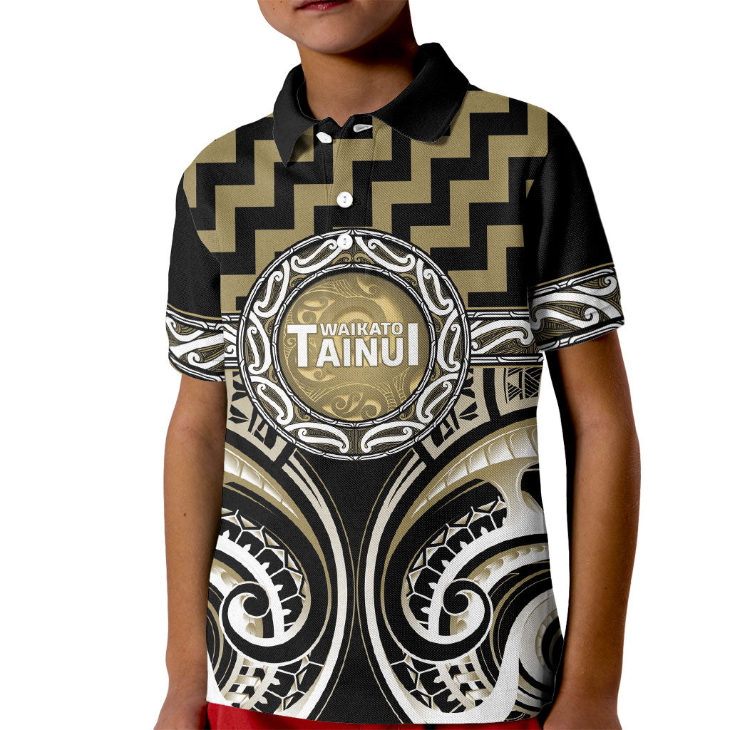 Aotearoa Waikato Tainui Personalised Kid Polo Shirt Maori Iwi Poutama Puhoro Tattoo