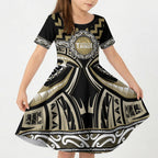 Aotearoa Waikato Tainui Personalised Kid Short Sleeve Dress Maori Iwi Poutama Puhoro Tattoo