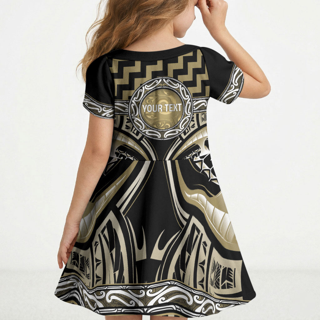 Aotearoa Waikato Tainui Personalised Kid Short Sleeve Dress Maori Iwi Poutama Puhoro Tattoo