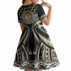 Aotearoa Waikato Tainui Personalised Kid Short Sleeve Dress Maori Iwi Poutama Puhoro Tattoo