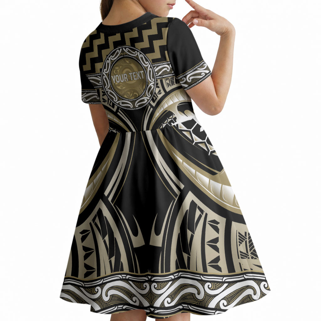 Aotearoa Waikato Tainui Personalised Kid Short Sleeve Dress Maori Iwi Poutama Puhoro Tattoo