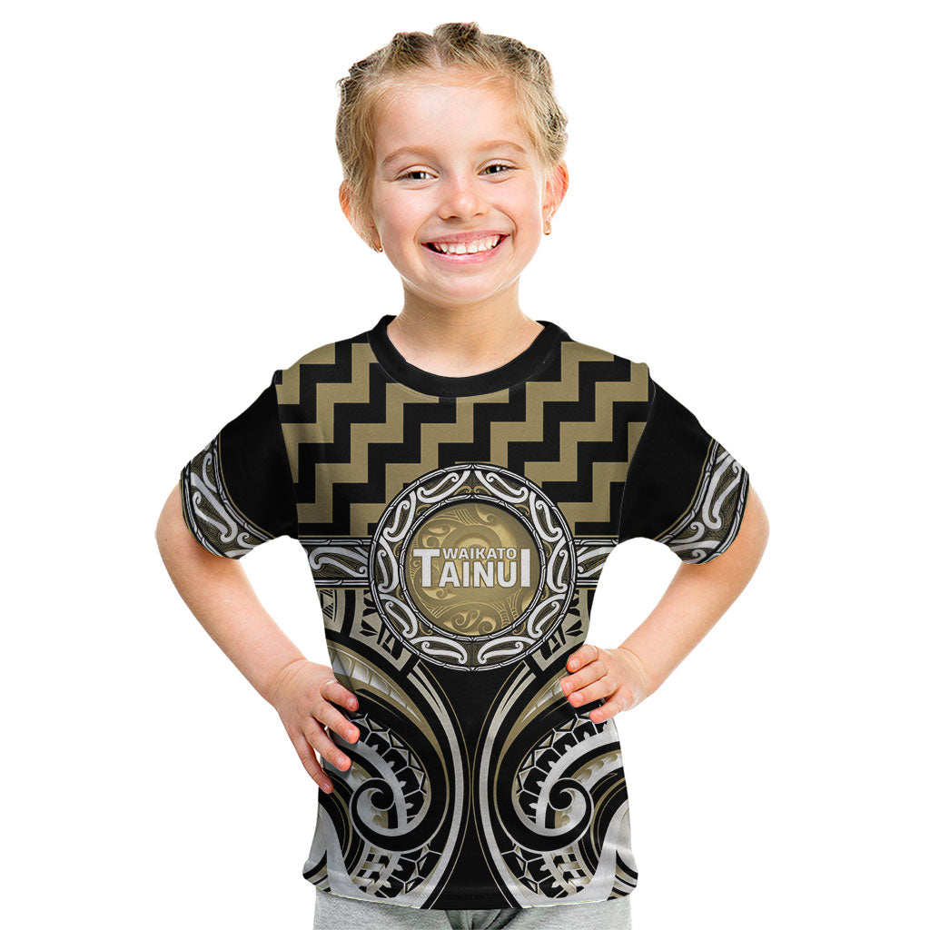 Aotearoa Waikato Tainui Personalised Kid T Shirt Maori Iwi Poutama Puhoro Tattoo