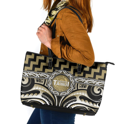 Aotearoa Waikato Tainui Leather Tote Bag Maori Iwi Poutama Puhoro Tattoo