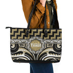 Aotearoa Waikato Tainui Leather Tote Bag Maori Iwi Poutama Puhoro Tattoo