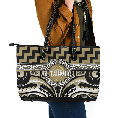 Aotearoa Waikato Tainui Leather Tote Bag Maori Iwi Poutama Puhoro Tattoo