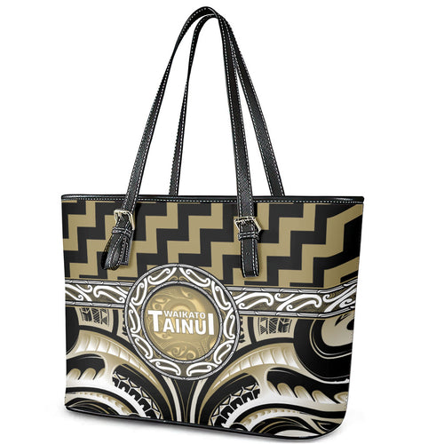 Aotearoa Waikato Tainui Leather Tote Bag Maori Iwi Poutama Puhoro Tattoo