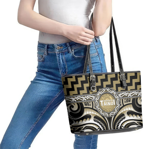Aotearoa Waikato Tainui Leather Tote Bag Maori Iwi Poutama Puhoro Tattoo