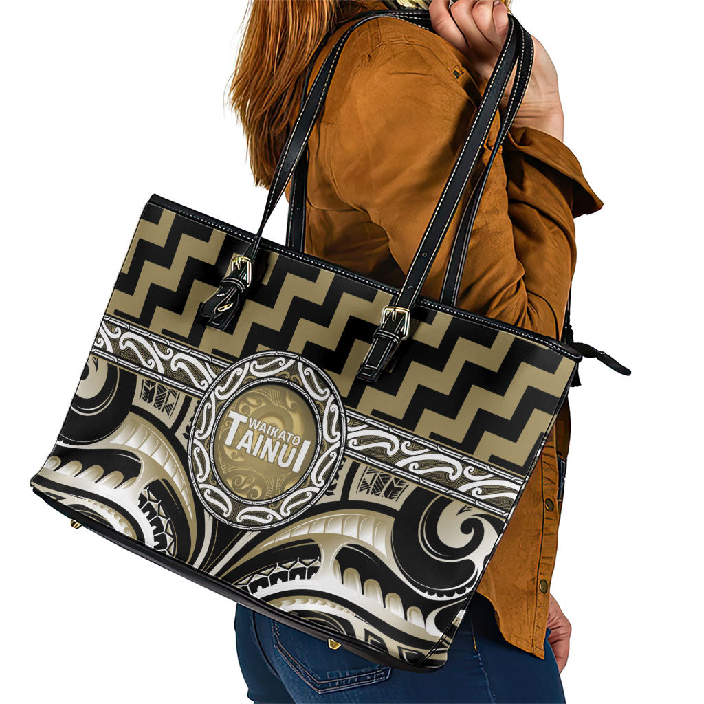 Aotearoa Waikato Tainui Leather Tote Bag Maori Iwi Poutama Puhoro Tattoo