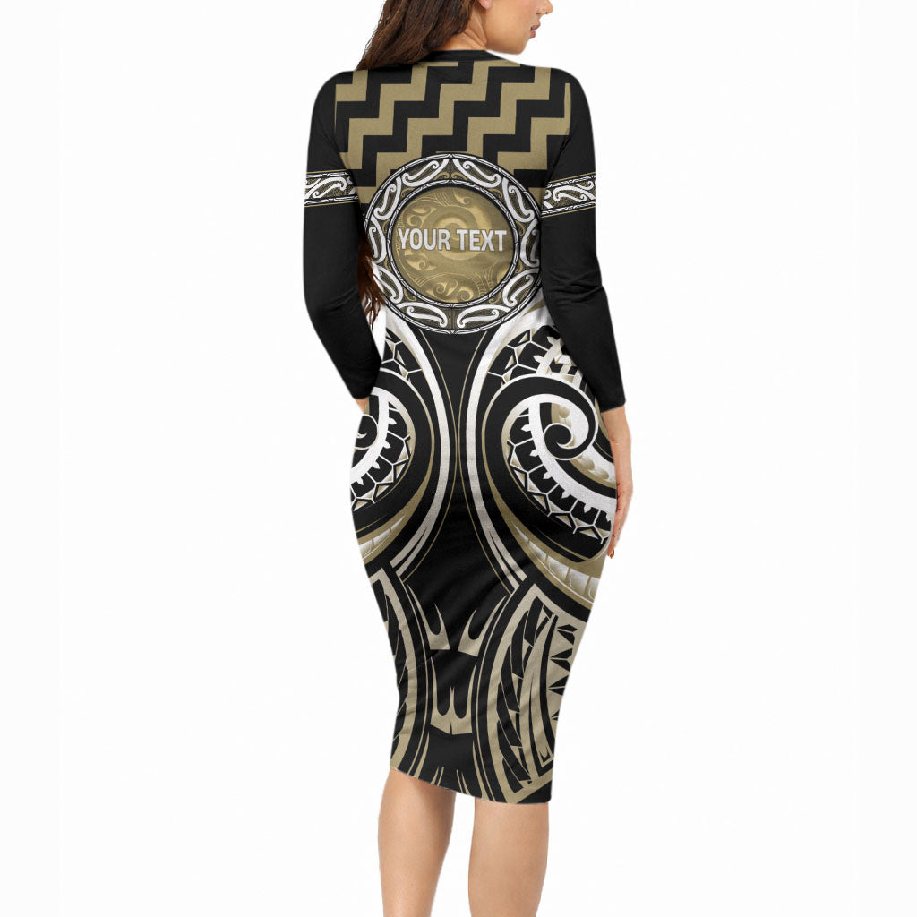 Aotearoa Waikato Tainui Personalised Long Sleeve Bodycon Dress Maori Iwi Poutama Puhoro Tattoo