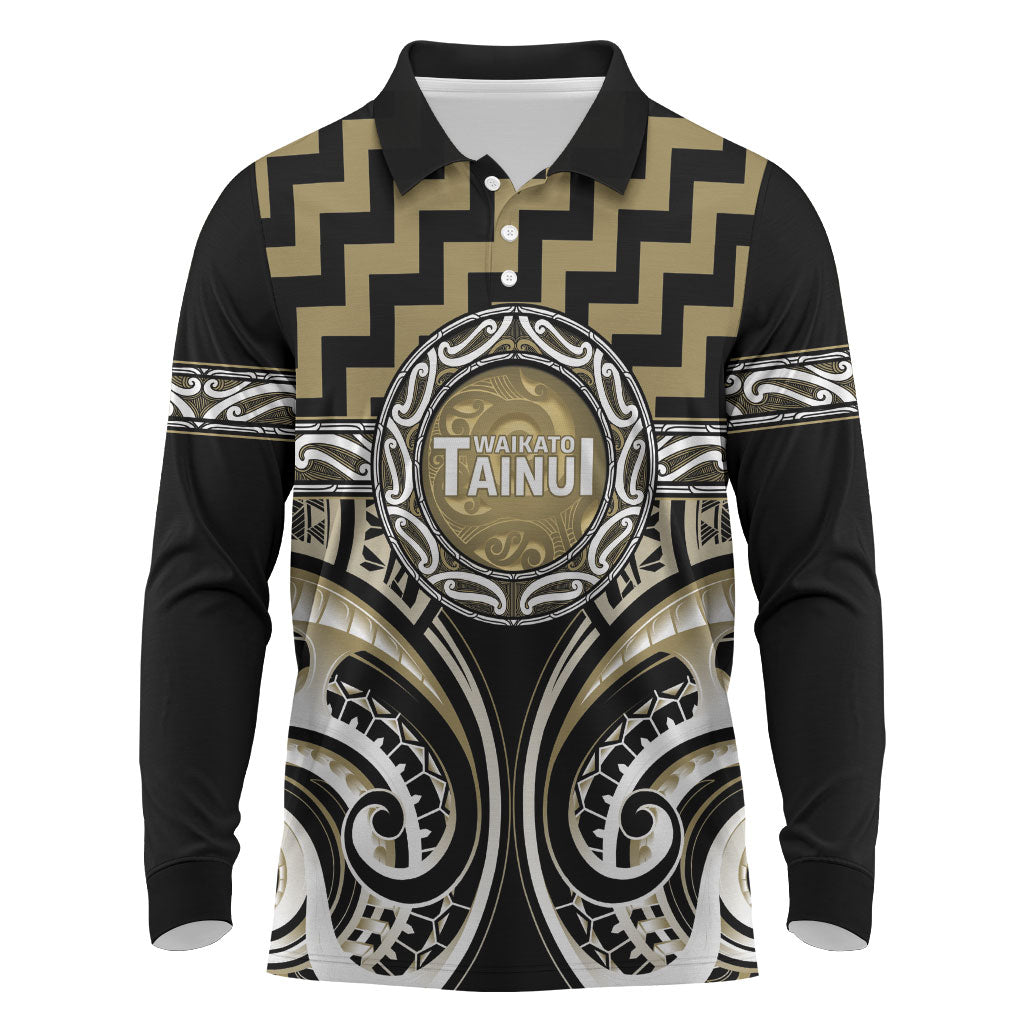 Aotearoa Waikato Tainui Personalised Long Sleeve Polo Shirt Maori Iwi Poutama Puhoro Tattoo