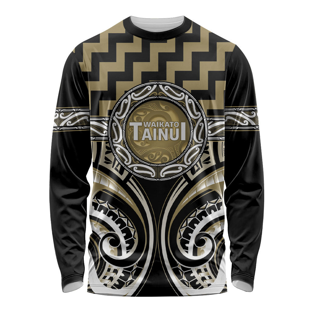 Aotearoa Waikato Tainui Personalised Long Sleeve Shirt Maori Iwi Poutama Puhoro Tattoo