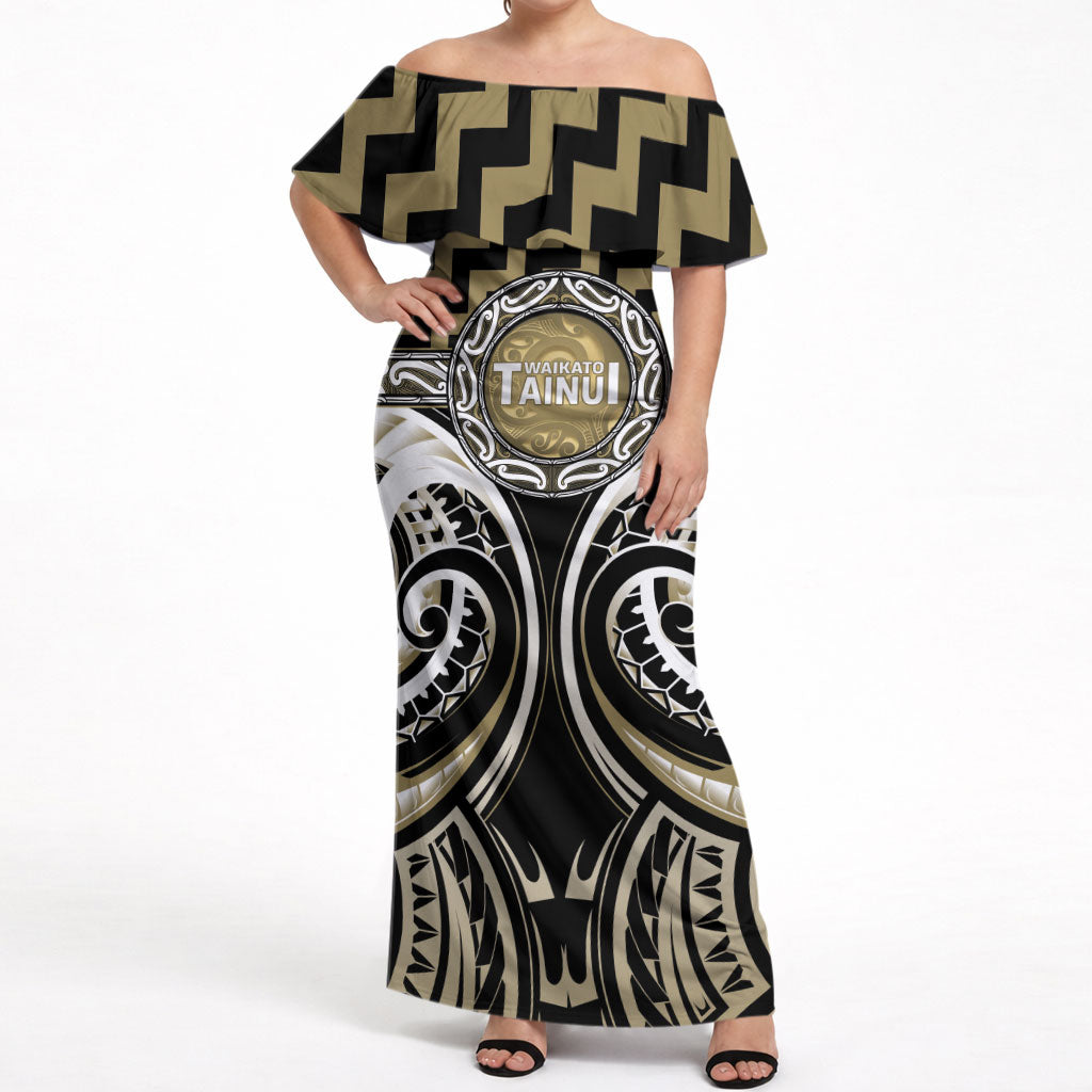 Aotearoa Waikato Tainui Personalised Off Shoulder Maxi Dress Maori Iwi Poutama Puhoro Tattoo